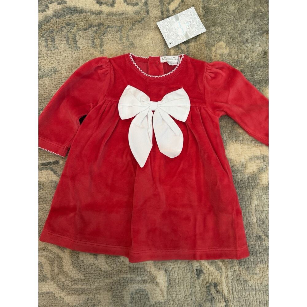 Kissy Kissy Red Velour Holiday Long Sleeve Dress With Bow 0-3 Months NWT